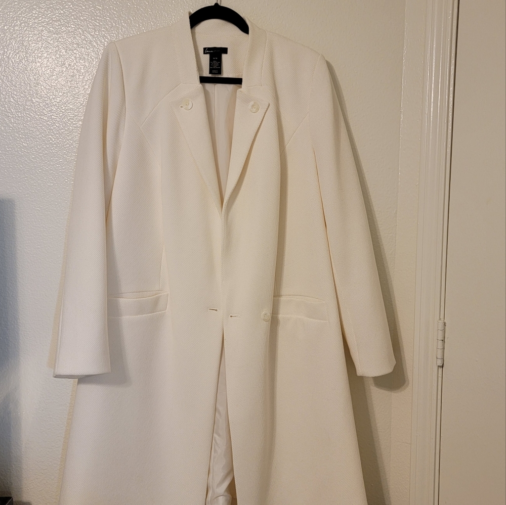 Lane Bryant Textured Long White Off Coat Jacket Button Closure  Size 14-16
